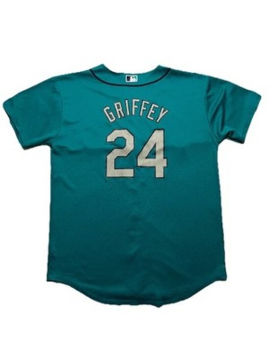 Ken Griffey Jr. #24 Mariners Aqua Cool Base Sewn Stitched Jersey KIDS/YOUTH XL - Picture 6 of 7